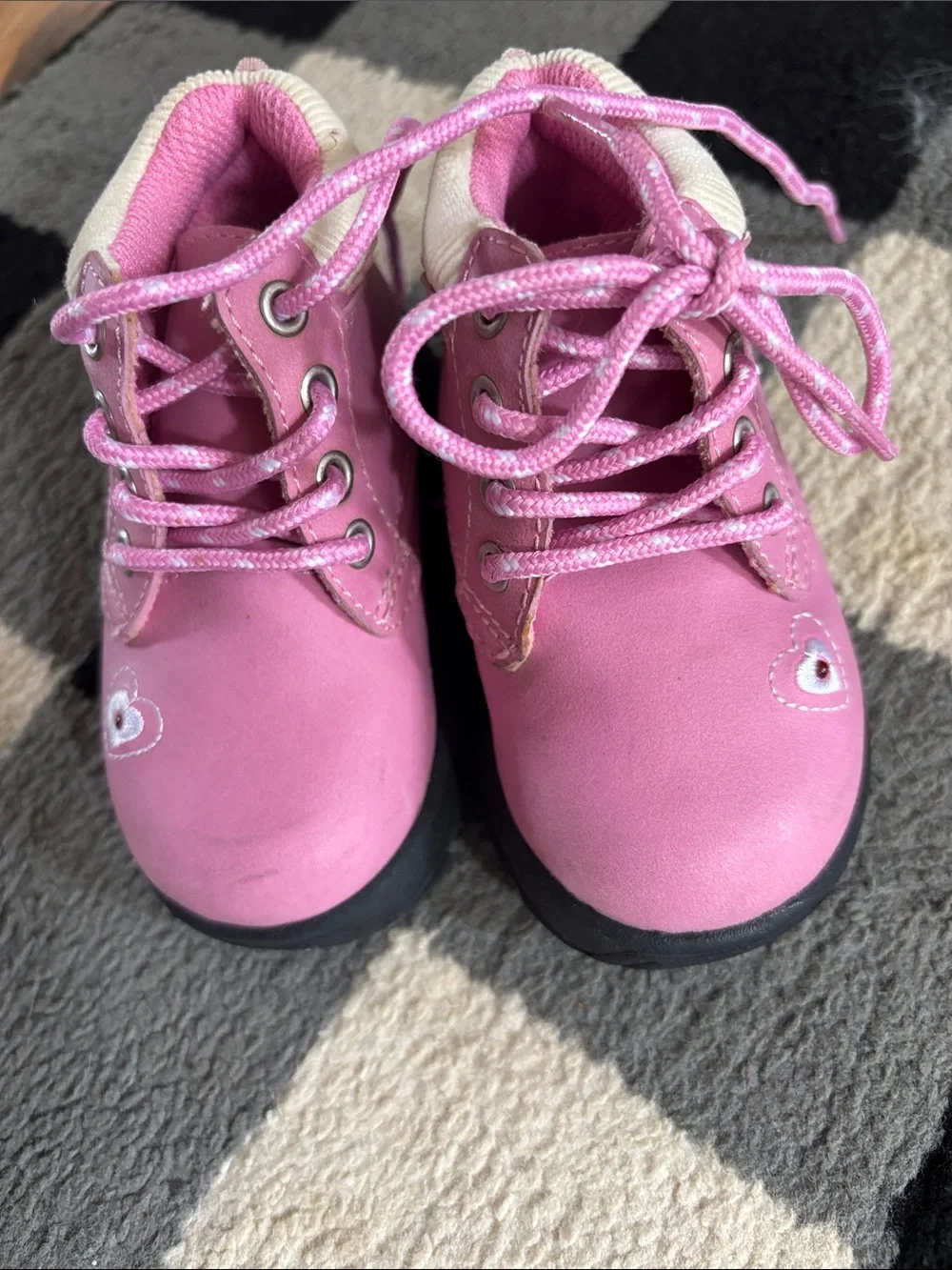 Kids Pink Light Up Heart Lace-Up Boots